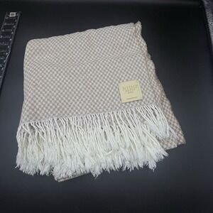 NIDO NOTTE ITALIA 58x52" Throw‎ Blanket Country Tan/White Basket Weave-EUC